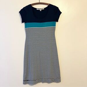 Max Studio Short Sleeve Shift Dress Midi Stripe XS